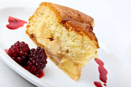 Fresh baked applecake served on a plateの写真素材