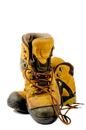 Old hiking bootsの写真素材