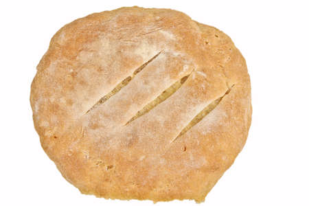 Fresh baked home made bread. Close up on white backgroundの写真素材