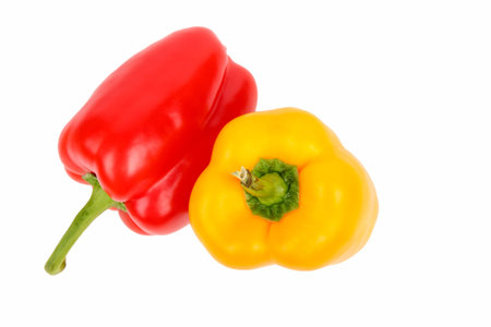sweet peppers. Close up on white backgroundの写真素材