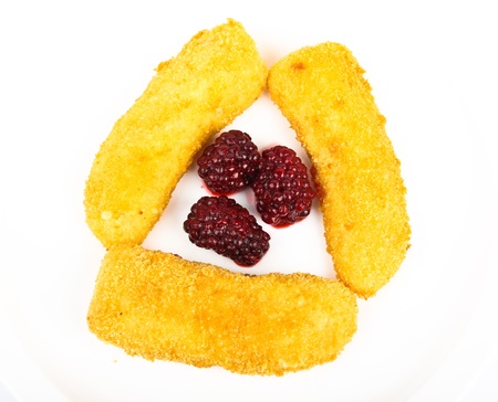 deep fried banana. Close up on white backgroundの写真素材