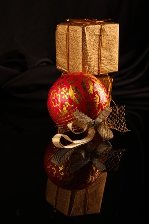 Christmas decoration. Close up on black dark backgroundの写真素材