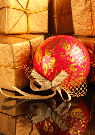 Christmas decoration. Close up on black dark backgroundの写真素材