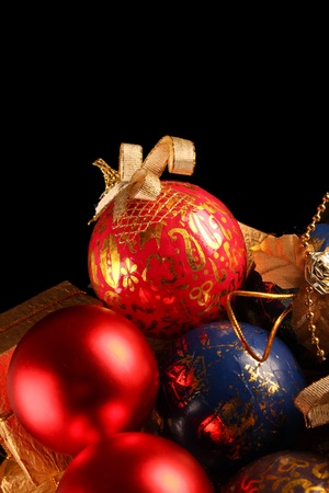 Christmas decoration. Close up on black dark backgroundの写真素材