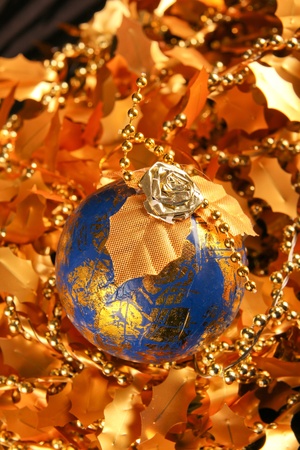 Christmas decoration. Close up on black dark backgroundの写真素材