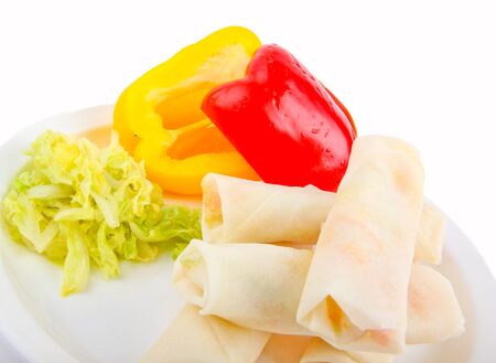 Newly made fresh  chinese springrolls.の写真素材