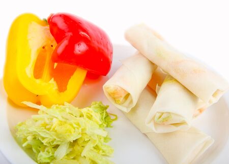 Newly made fresh  chinese springrolls.の写真素材