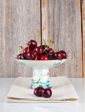 Cherries on a plateの写真素材