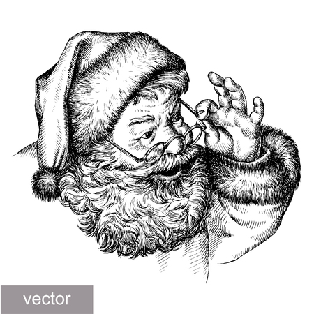 engrave isolated vector Santa Claus portrait illustration sketch. linear artのイラスト素材