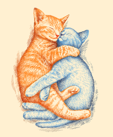 engrave isolated kitten illustration sketch. linear artの写真素材