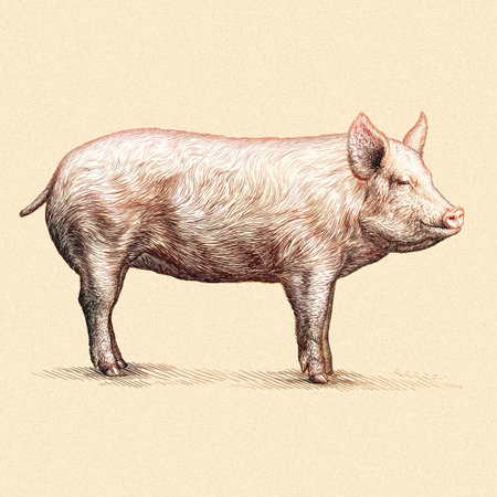 engrave isolated pig illustration sketch. linear artの写真素材