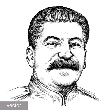 May 9 1945: vector illustration of Supreme Commander-in-Chief Joseph Stalin portrait. Engraving sketchのイラスト素材
