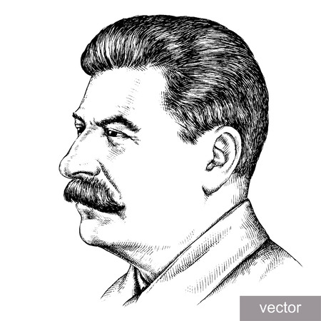 May 9 1945: vector illustration of Supreme Commander-in-Chief Joseph Stalin portrait. Engraving sketchのイラスト素材