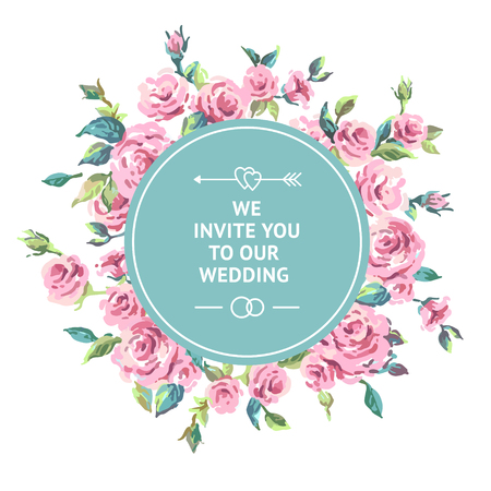 Vintage frame. Provence. Vector set of invitation cards with illustration of flowers, roses, leaf. Wedding collection. Design invitation templates. Vector illustrationのイラスト素材