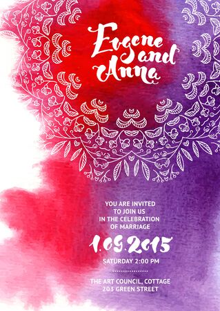 Vector set of invitation cards with watercolor elements, hearts.Watercolor wedding collection. Design invitation templates. Save the date calligraphy. Vector illustrationのイラスト素材