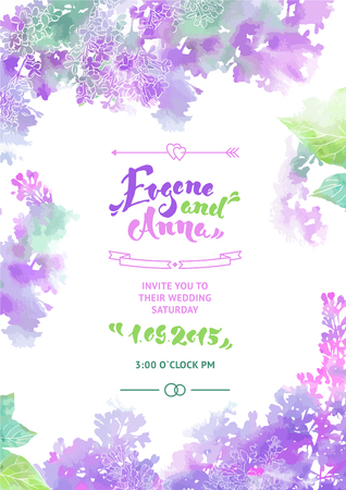 Vector set of invitation cards with watercolor elements, hearts.Watercolor wedding collection. Design invitation templates. Save the date calligraphy. Vector illustrationのイラスト素材