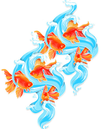 Goldfish illustration artwork  line underwater color wildlifeの写真素材