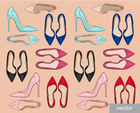 Lady fashion set of shoes outfit. Illustration stylish and trendy clothing.のイラスト素材