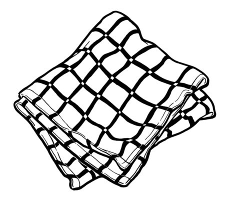 Striped kitchen towel. Black and white hand drawing. Object isolated on white background. Cookbook illustration, recipe, menu, magazine or journal articleの写真素材