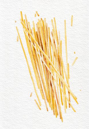 Pasta. Spaghetti. Watercolor hand drawing. Black and white. Food, vegetables and fruit isolated on white background. Book illustration, recipe, menu, magazine or journal article.の写真素材