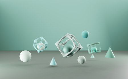 Abstract 3d render of composition with blue spheres, modern background designの写真素材