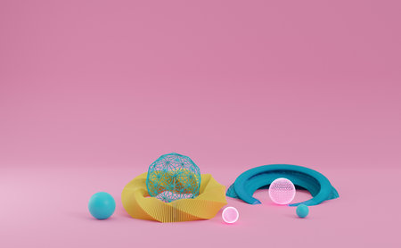 Abstract 3d  render, of composition with yellow spheres, modern background design. 3d rendering.の写真素材