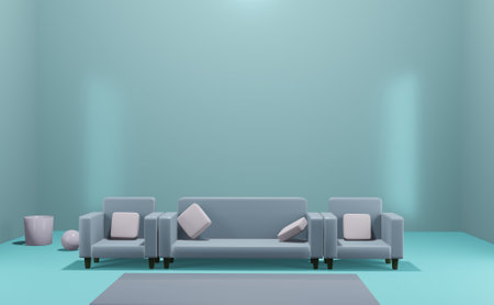 3d render. Relaxing room corner with modern beautiful sofa on a beautiful background.の写真素材