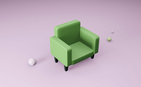 3d render. Relaxing room corner with modern green sofa on a beautiful background.の写真素材