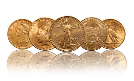 United states gold coins liberty, indian head, eagleの写真素材