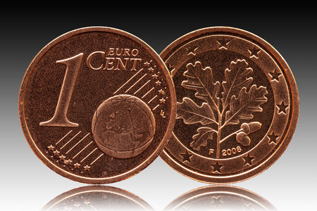 German five euro cent Germany coin, front side 1 and world globe, backside oak leaf, copper,...
