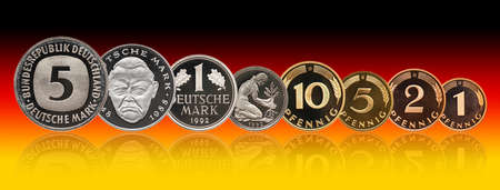Germany German mark coins set, pfennig, background gradientの写真素材
