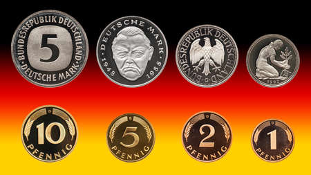 Germany German mark coins set, pfennig, background gradientの写真素材