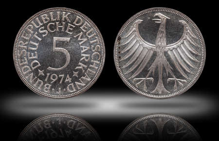 Germany german coin five 5 marks, circulation coin, small change, minted 1974の写真素材