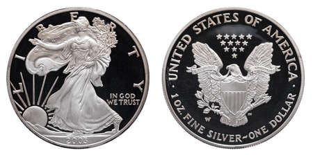 American silver eagle dollar isolated on white backgroundの写真素材