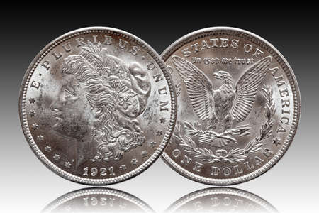 US Morgan Silver Dollar coin minted 1921の写真素材