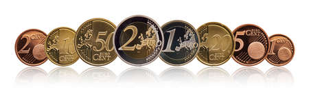 Collection set of euro coins gradient backgroundの写真素材