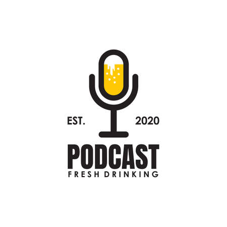 Fresh podcast logo incporporated orange juice and mic icon design vector templateのイラスト素材