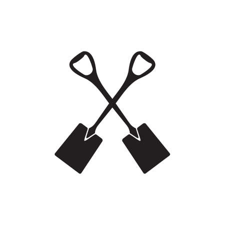 Black crossed shovel icon vector logo designのイラスト素材