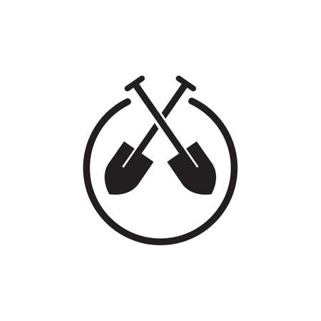 Black crossed shovel icon vector logo designのイラスト素材