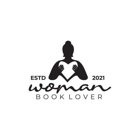 Woman book lover logo design vector templateのイラスト素材