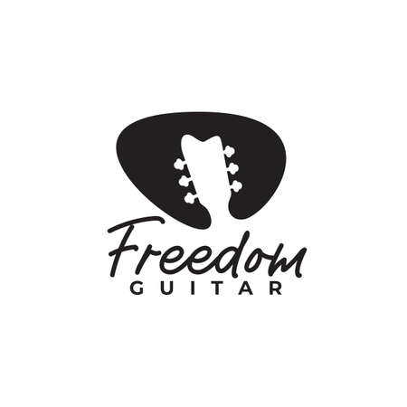 Black pick guitar negative space vector logo design templateのイラスト素材