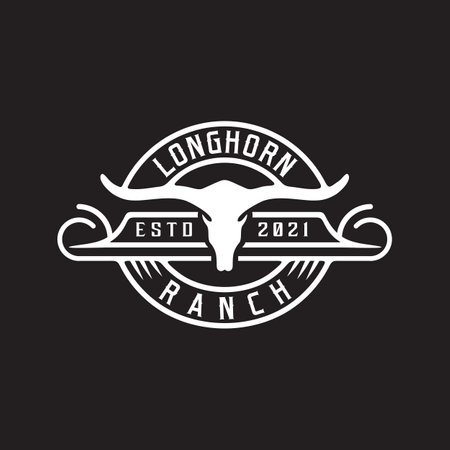 Emblem outline classic longhorn ranch vector logo designのイラスト素材
