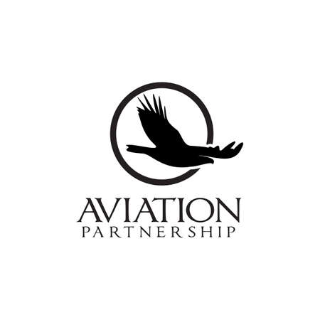 Flying black eagle round emblem vector logo designのイラスト素材