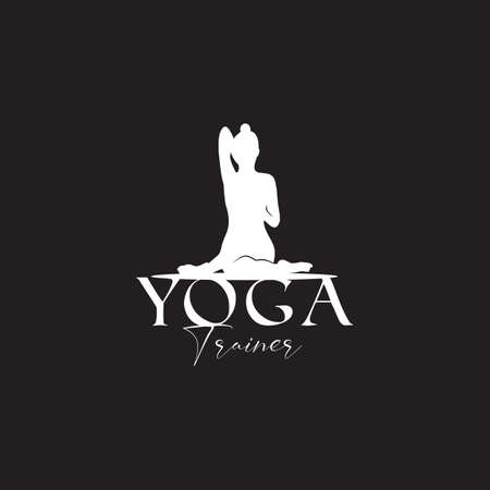 Simple woman white silhouette yoga logo design vectorのイラスト素材