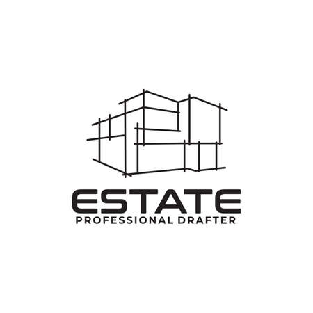 Black mono line logo vector  home drafter designのイラスト素材
