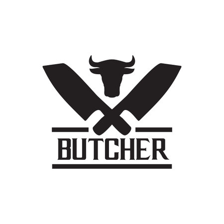 Butcher classic emblem with crossed knife vector logo designのイラスト素材
