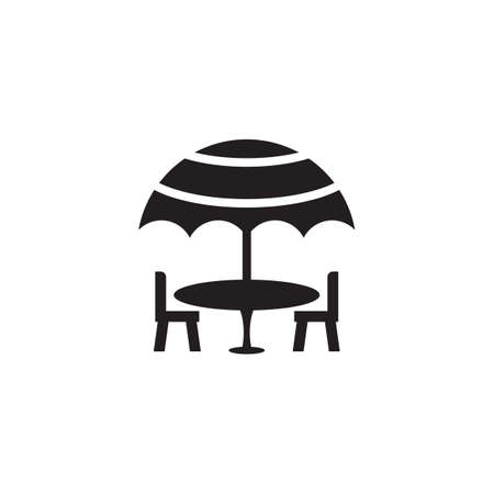 Outdoor restaurant with chair and umbrella tent vector logo designのイラスト素材