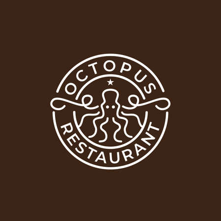 Seafood restaurant with octopus line art vector logo designのイラスト素材