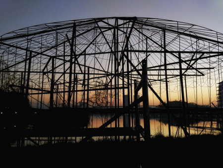Steel structure during sunset