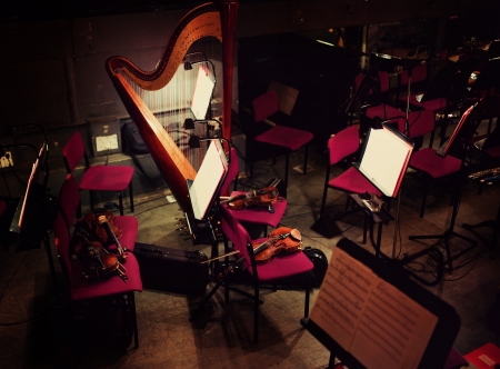 Harp and violins in orchestral pitの写真素材
